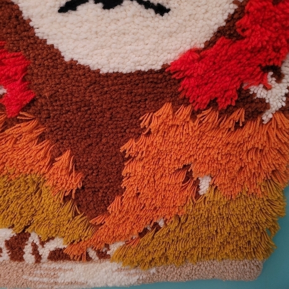 Mid Century Shag Rug Wall Hanging Hook Loop Woven Autumn Birds Moon/Sun 36x24 - Picture 9 of 13